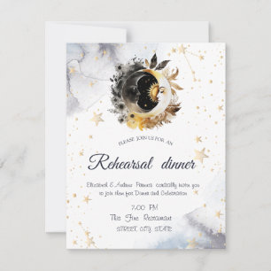 Himmlisches Gold Sonne, Mond, Sterne Blumen Einladung