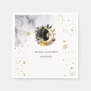 Himmlisches Gold Sonne, Mond, Sterne Blumen Serviette