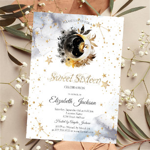 Himmlisches Gold Sonne, Mond, Sterne Blumen Sweet Einladung