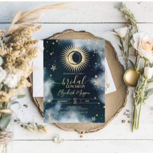 Himmlisches Gold Sonne, Mond, Sterne Nachthimmel B Einladung