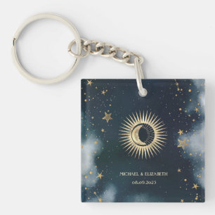 Himmlisches Gold Sonne,Mond,Sterne Nachthimmel Schlüsselanhänger