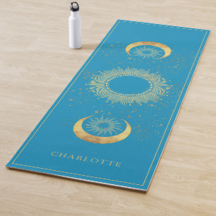 Himmlisches Gold Sonne Mond Türkis Yogamatte