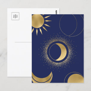 Himmlisches Gold Sonne Mondphasen Finsternis lila Postkarte
