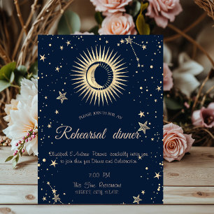Himmlisches Gold Sonne und Mond Sterne  Einladung