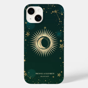 Himmlisches Gold Sonne und Mond Sterne Grün Case-Mate iPhone 14 Hülle