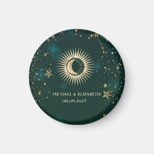 Himmlisches Gold Sonne und Mond Sterne Grün Magnet