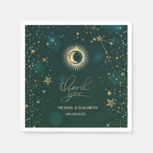 Himmlisches Gold Sonne und Mond Sterne Grün Serviette