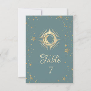 Himmlisches Gold Sonne und Mond Sterne Mintgrün Einladung