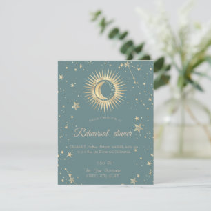 Himmlisches Gold Sonne und Mond Sterne Mintgrün Einladung