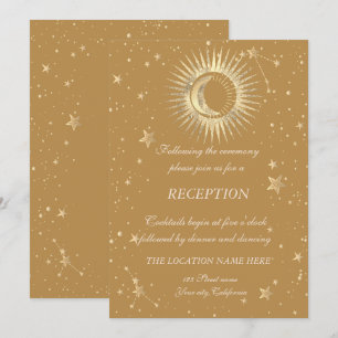 Himmlisches Gold Sonne und Mond Sterne Vintage Einladung