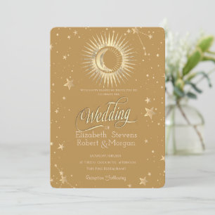 Himmlisches Gold Sonne und Mond Sterne Vintage Hoc Einladung