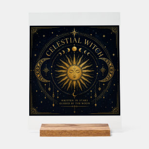 Himmlisches Gold Sonnenstrahl Mond & Sterne Spirit Acrylschild