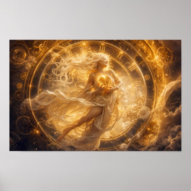 Himmlisches Goldenes Herz Durch Die Zeit Poster (Vorne)