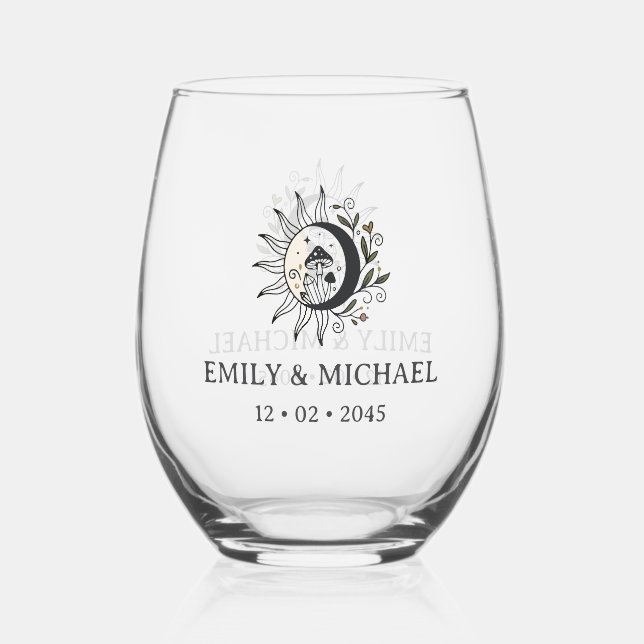 Himmlisches Hochzeitsgeschenk - Stielwein Glas (Vorderseite)