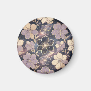 Himmlisches lila-goldenes Blumenmuster Sterne Gala Magnet