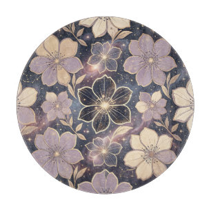 Himmlisches lila-goldenes Blumenmuster Sterne Gala Schneidebrett