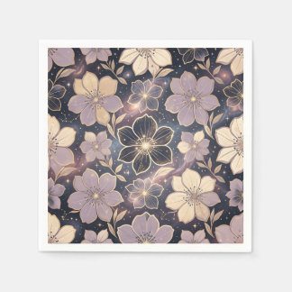 Himmlisches lila-goldenes Blumenmuster Sterne Gala Serviette