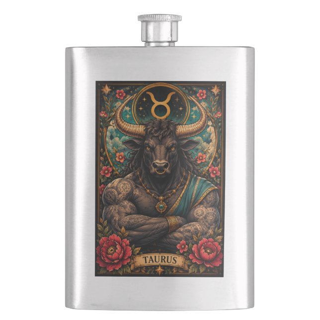 Himmlisches männliches Sternzeichen Stier Design Flachmann (Vorderseite)