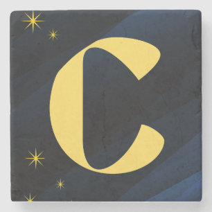 Himmlisches Midnight Gold Monogramm Steinuntersetzer