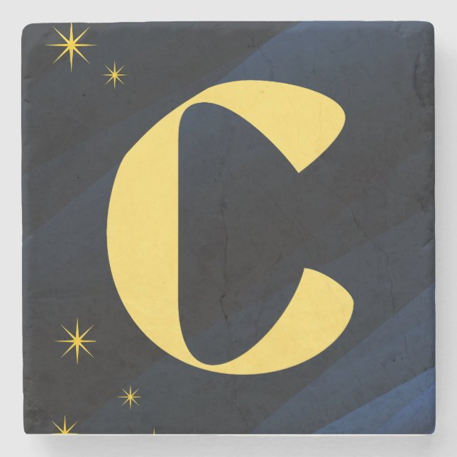 Himmlisches Midnight Gold Monogramm Steinuntersetzer (Vorderseite)