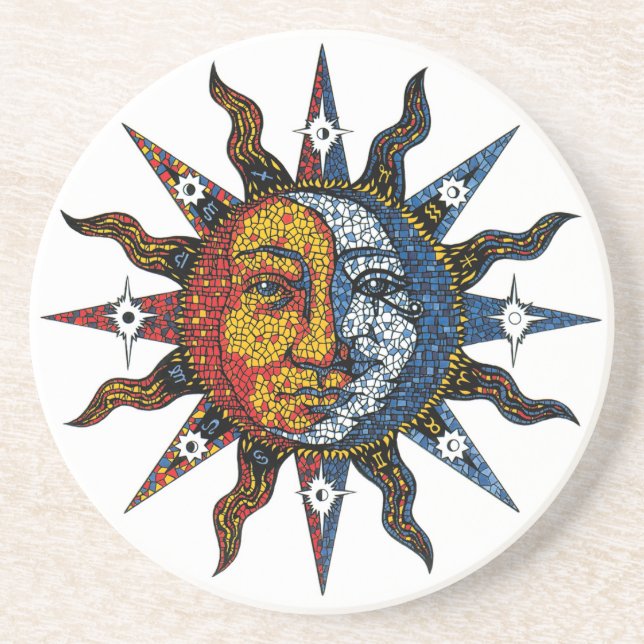 Himmlisches Mosaik Sun und Mond Untersetzer (Vorne)
