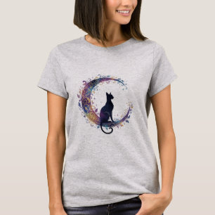 Himmlisches mystisches Katze- und Mondsichel-Kunst T-Shirt