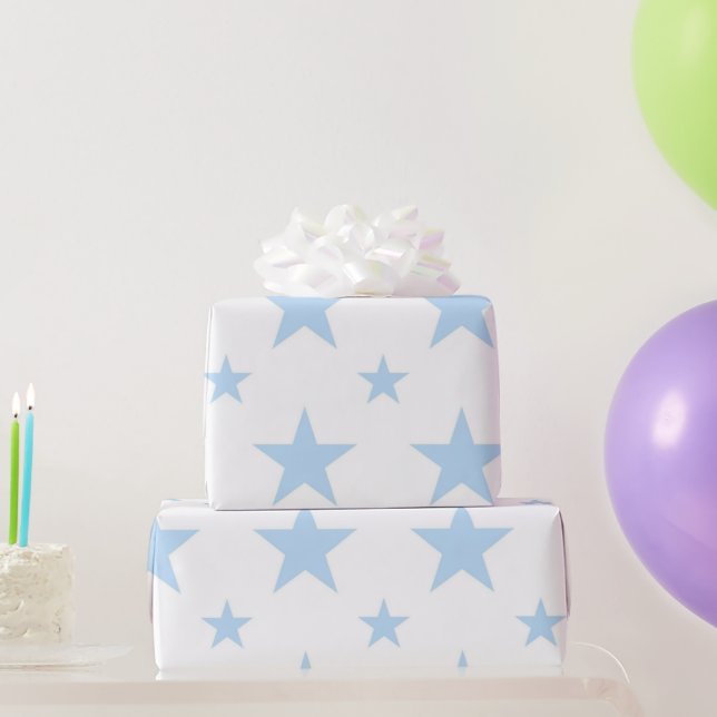 Himmlisches, pastellblaues Sternenmuster Frühling Geschenkpapier (Partygeschenke)