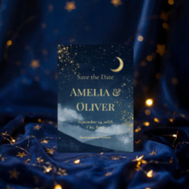 Himmlisches Save the Date | Marineblaue und golden Einladung