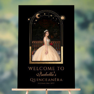 Himmlisches schwarzes Gold Quinceañera Geburtstags Acrylschild