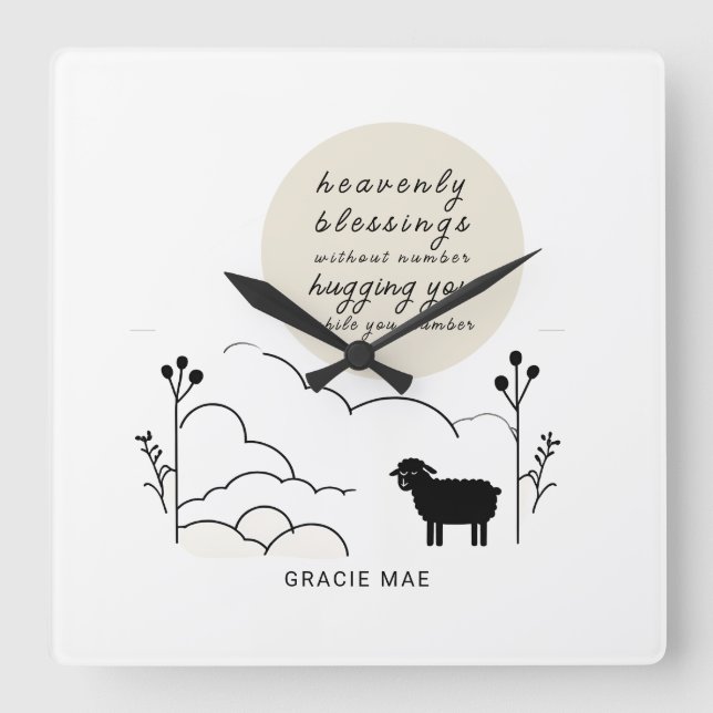 Himmlisches Segen-Gebet | Neutrale Farben | Schafe Quadratische Wanduhr (Vorderseite)