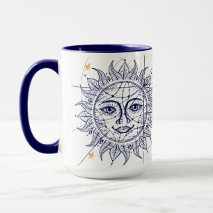 Himmlisches Sun-Marine-Blau u. Goldstern-Tasse Tasse