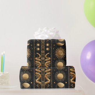 Himmlisches Tarot-Mondphasen mit goldenen Schlange Geschenkpapier