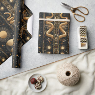 Himmlisches Tarot-Mondphasen mit goldenen Schlange Geschenkpapier