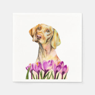 Himmlisches Vizsla Hunde-und Krokus-Aquarell Serviette