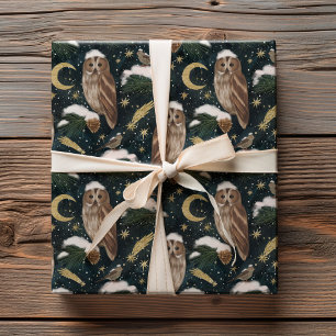 Himmlisches Weihnachts-Eulen-Winternacht-Muster Geschenkpapier