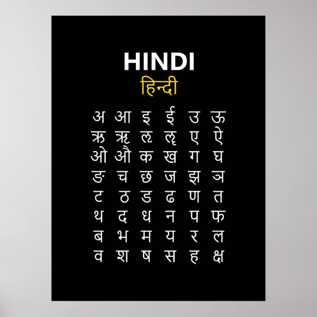 Hindi Alphabet अ–क्ष Devanagari Script Poster (Vorne)