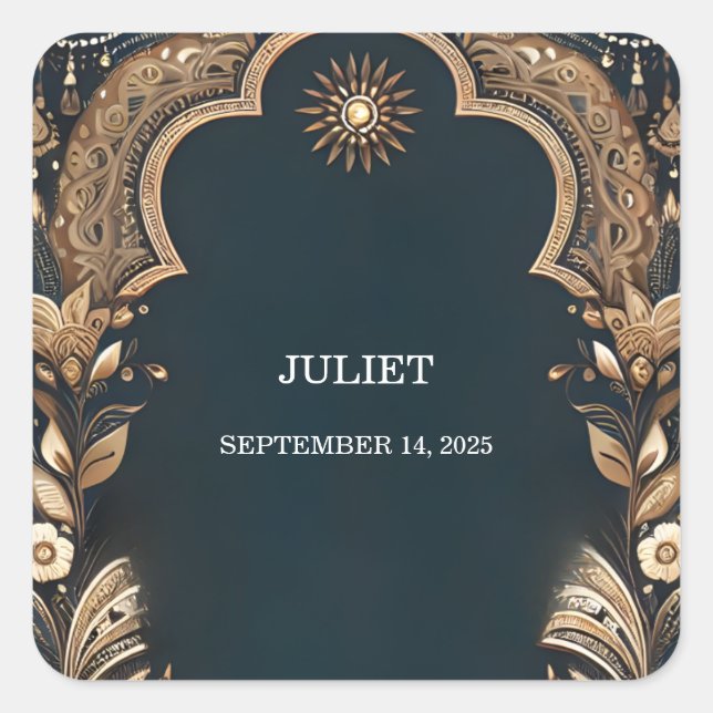 Hindi Henna Mehndi Indian Style Brautparty Quadratischer Aufkleber (Vorderseite)