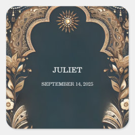 Hindi Henna Mehndi Indian Style Brautparty Quadratischer Aufkleber