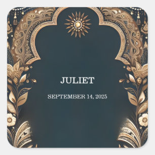 Hindi Henna Mehndi Indian Style Brautparty Quadratischer Aufkleber