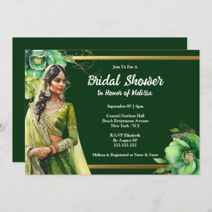 Hindi-Indianerbraut dunkelgrünes Brautparty Einladung