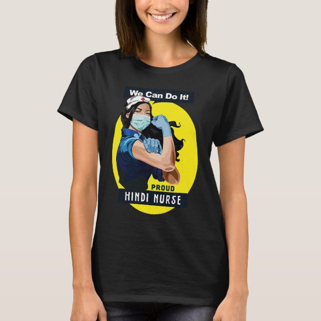Hindi Proud Frontline Worker Rosie Riveter Nurse D T-Shirt (Vorderseite)