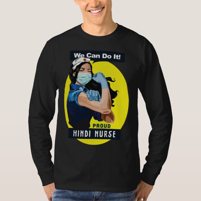 Hindi Proud Frontline Worker Rosie Riveter Nurse D T-Shirt (Vorderseite)