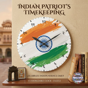 Hindi-Sanskrit-Ziffern mit indischer Trikolore-Fla Große Wanduhr
