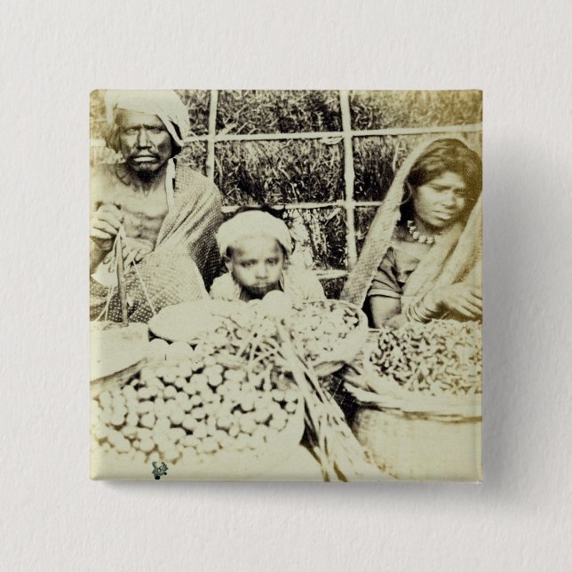 Hindische Gemüse-und Frucht-Verkäufer in Madras, Button (Vorderseite)