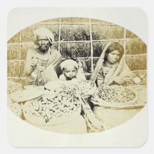 Hindische Gemüse-und Frucht-Verkäufer in Madras, Quadratischer Aufkleber