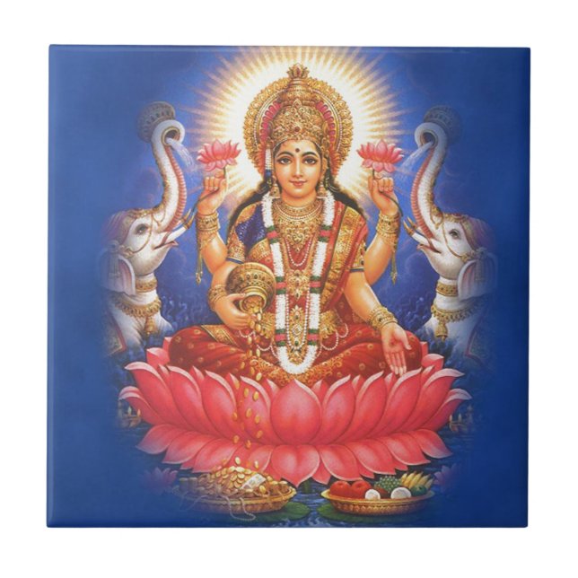 Hindische Göttin Laxmi Devi Mata Fliese (Vorderseite)