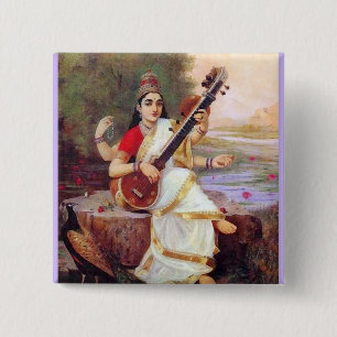 Hindische Göttin Saraswati Button
