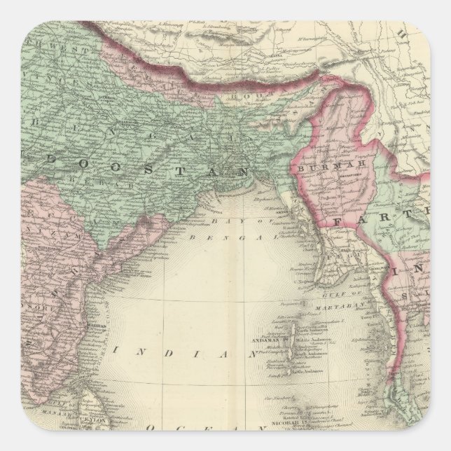 Hindoostan und Farther India Quadratischer Aufkleber (Vorderseite)