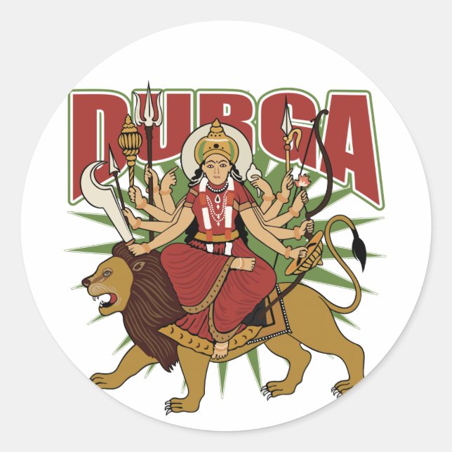 Hindu Durga Runder Aufkleber (Vorderseite)