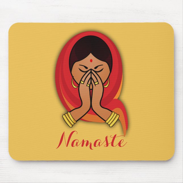 Hindu Frau mit Kopf Scarf Gruß in Namaste Mousepad (Vorne)